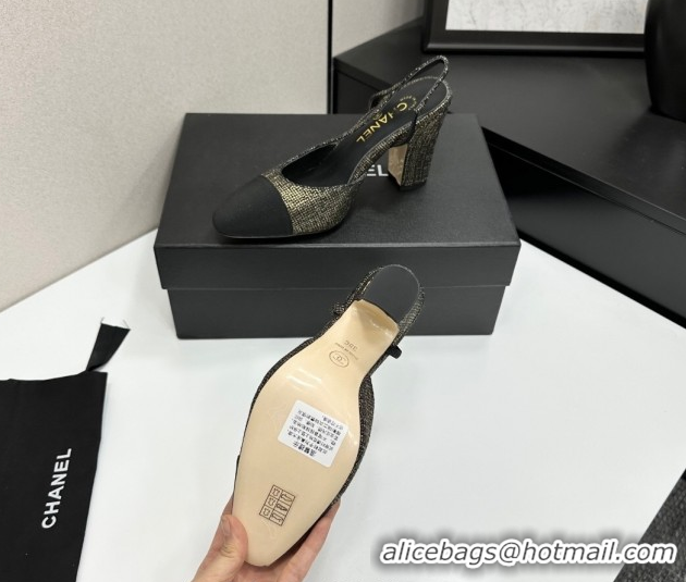 Durable Chanel Tweed & Grosgrain Slingback Pumps 9cm G45509 Gold/Black 2026
