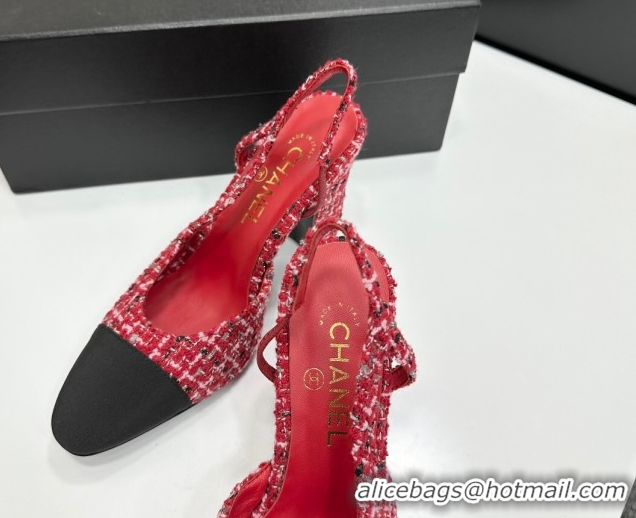 Popular Style Chanel Tweed & Grosgrain Slingback Pumps 9cm G45509 Red/Black 2026