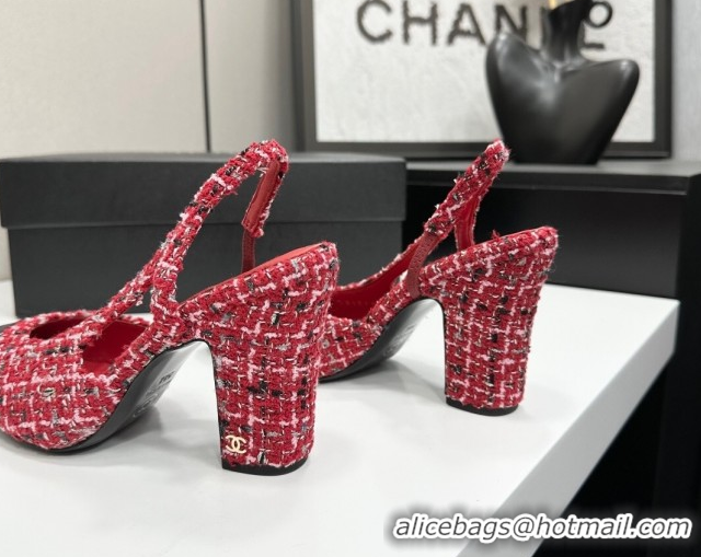 Popular Style Chanel Tweed & Grosgrain Slingback Pumps 9cm G45509 Red/Black 2026