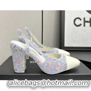 Best Product Chanel Tweed & Leather Slingback Pumps 9cm G45509 Purple/White 2026