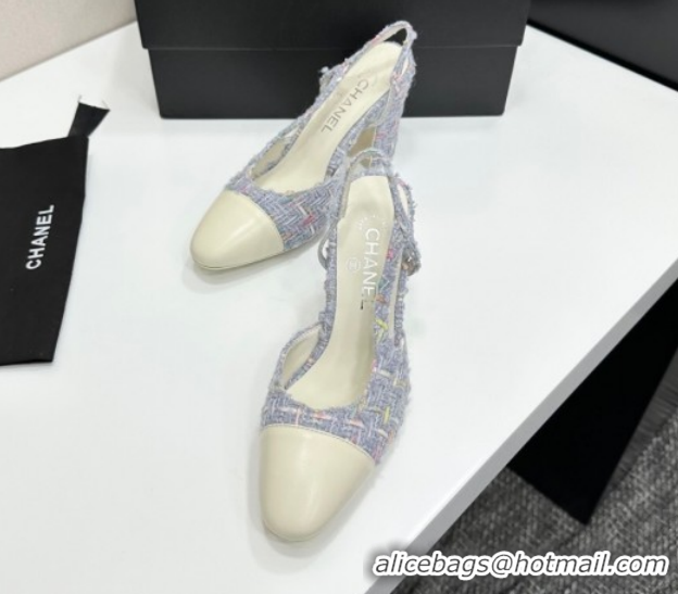 Best Product Chanel Tweed & Leather Slingback Pumps 9cm G45509 Purple/White 2026