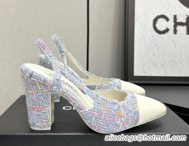 Best Product Chanel Tweed & Leather Slingback Pumps 9cm G45509 Purple/White 2026