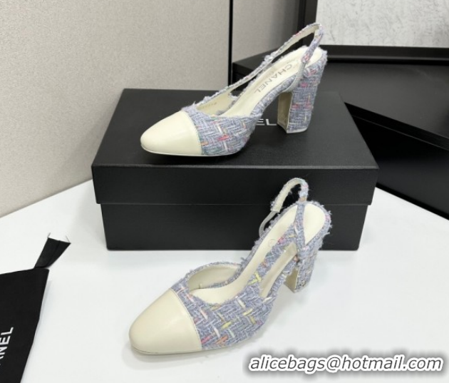 Best Product Chanel Tweed & Leather Slingback Pumps 9cm G45509 Purple/White 2026