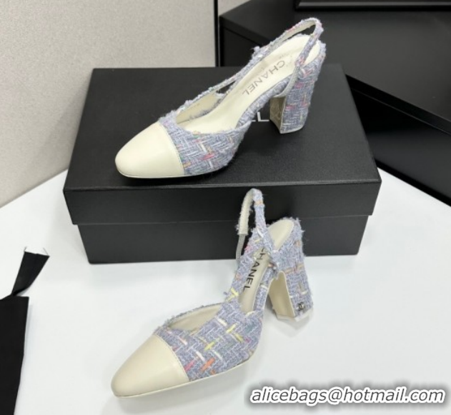 Best Product Chanel Tweed & Leather Slingback Pumps 9cm G45509 Purple/White 2026