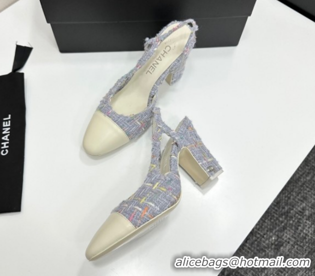 Best Product Chanel Tweed & Leather Slingback Pumps 9cm G45509 Purple/White 2026