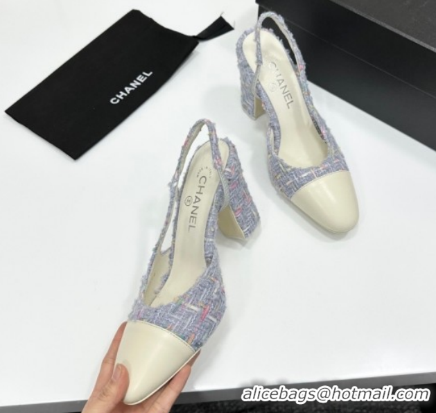 Best Product Chanel Tweed & Leather Slingback Pumps 9cm G45509 Purple/White 2026