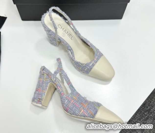 Best Product Chanel Tweed & Leather Slingback Pumps 9cm G45509 Purple/White 2026
