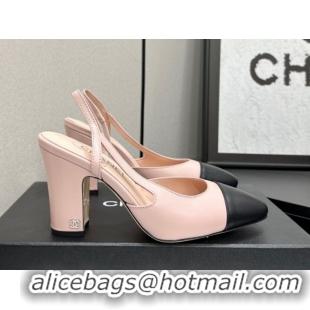 Cheap Price Chanel Calfskin Leather Slingback Pumps 9cm G45509 Light Pink/Black 2026