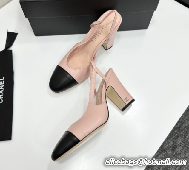 Cheap Price Chanel Calfskin Leather Slingback Pumps 9cm G45509 Light Pink/Black 2026