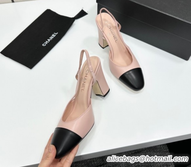 Cheap Price Chanel Calfskin Leather Slingback Pumps 9cm G45509 Light Pink/Black 2026