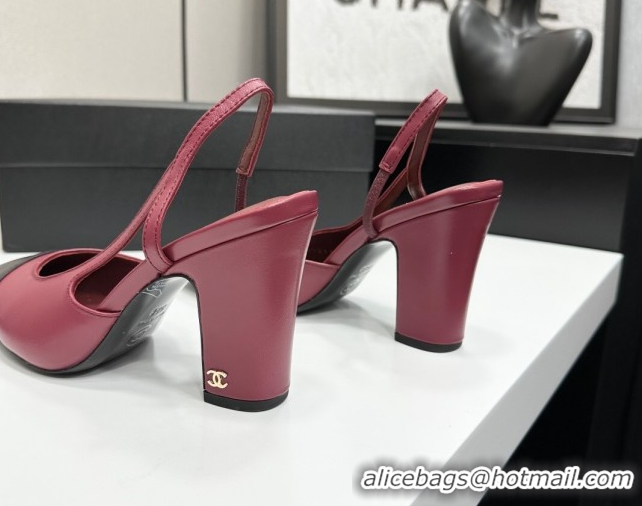 Buy Discount Chanel Calfskin Leather Slingback Pumps 9cm G45509 Burgundy/Black 2026