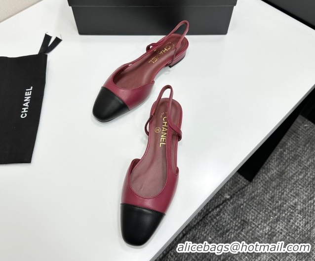 Good Looking Chanel Calfskin Leather Slingbacks Flat G31319 Burgundy/Black 2026