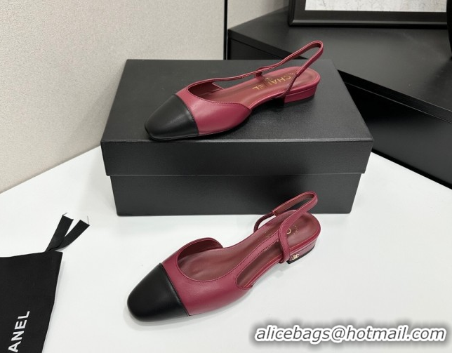 Good Looking Chanel Calfskin Leather Slingbacks Flat G31319 Burgundy/Black 2026