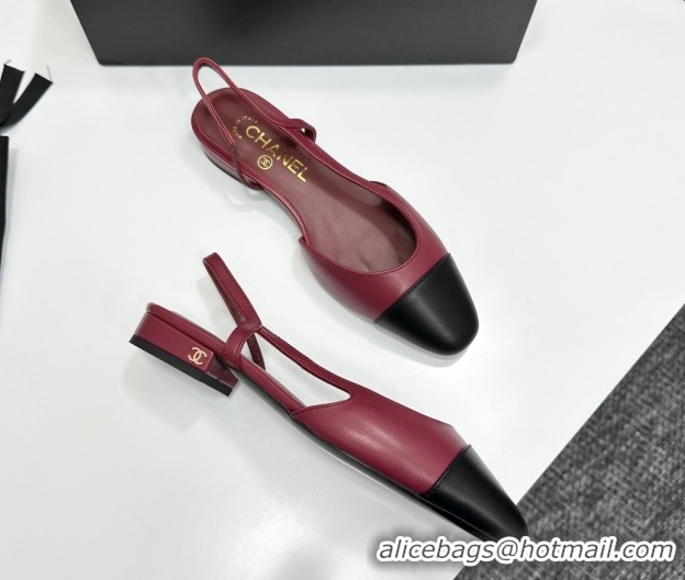 Good Looking Chanel Calfskin Leather Slingbacks Flat G31319 Burgundy/Black 2026