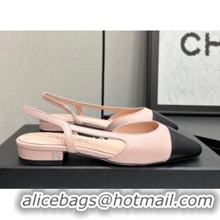 Best Price Chanel Calfskin Leather Slingbacks Flat G31319 Light Pink/Black 2026