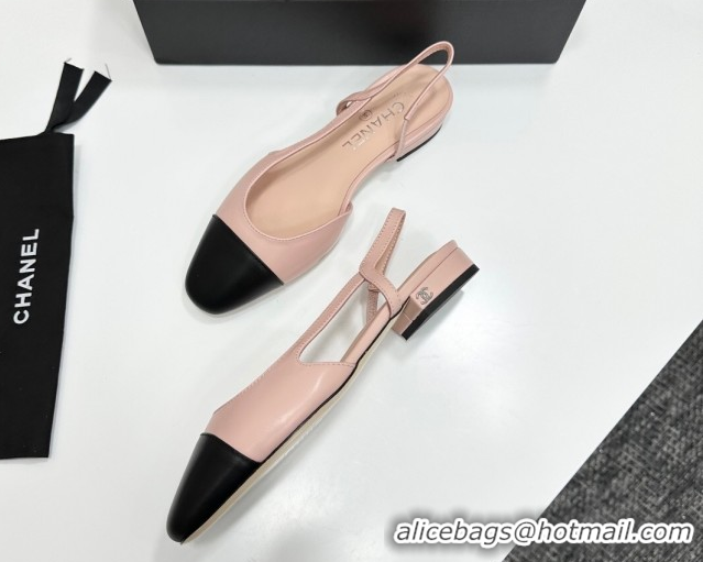 Best Price Chanel Calfskin Leather Slingbacks Flat G31319 Light Pink/Black 2026