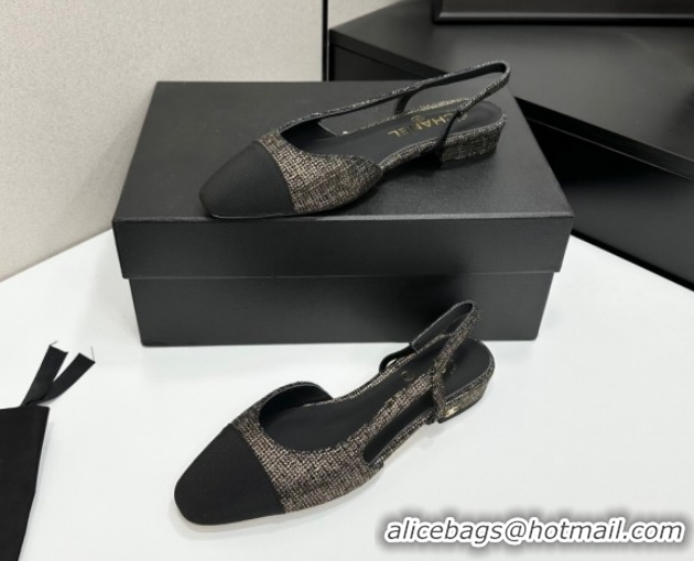 Purchase Chanel Tweed & Grosgrain Slingbacks Flat G31319 Gold/Black 2026