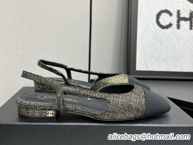Purchase Chanel Tweed & Grosgrain Slingbacks Flat G31319 Gold/Black 2026