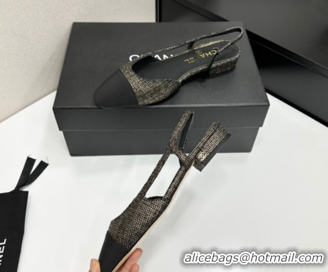 Purchase Chanel Tweed & Grosgrain Slingbacks Flat G31319 Gold/Black 2026