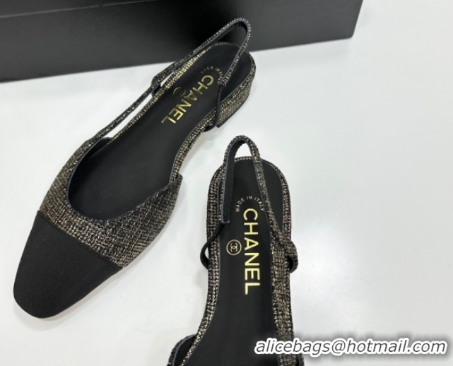 Purchase Chanel Tweed & Grosgrain Slingbacks Flat G31319 Gold/Black 2026