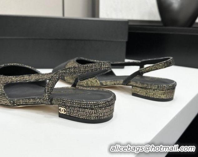Purchase Chanel Tweed & Grosgrain Slingbacks Flat G31319 Gold/Black 2026