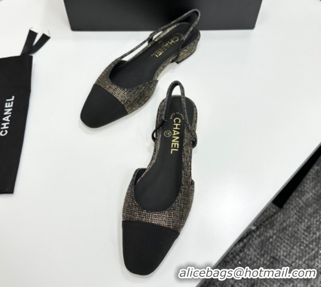 Purchase Chanel Tweed & Grosgrain Slingbacks Flat G31319 Gold/Black 2026