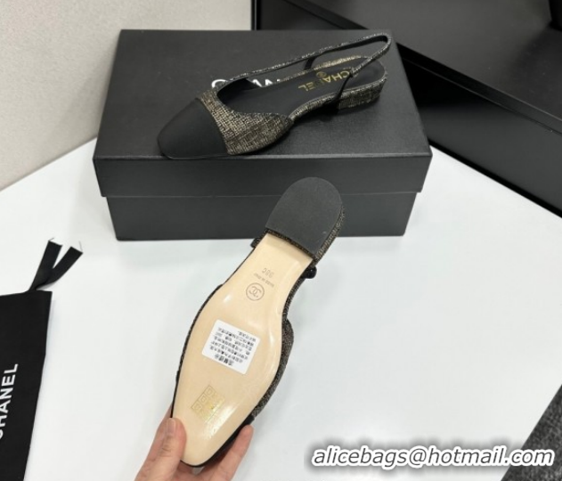 Purchase Chanel Tweed & Grosgrain Slingbacks Flat G31319 Gold/Black 2026