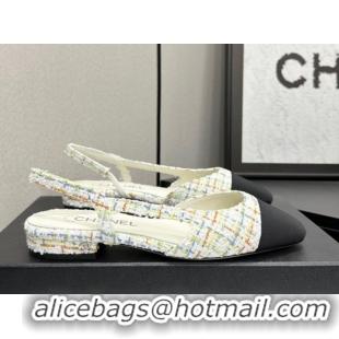 Luxury Chanel Tweed & Grosgrain Slingbacks Flat G31319 White/Multicolor 2026