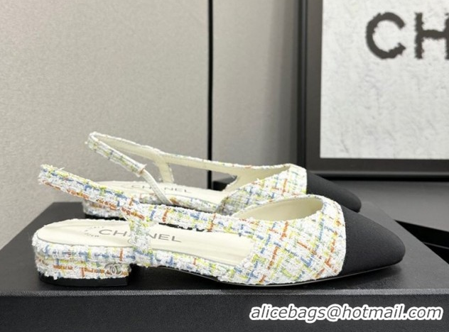 Luxury Chanel Tweed & Grosgrain Slingbacks Flat G31319 White/Multicolor 2026