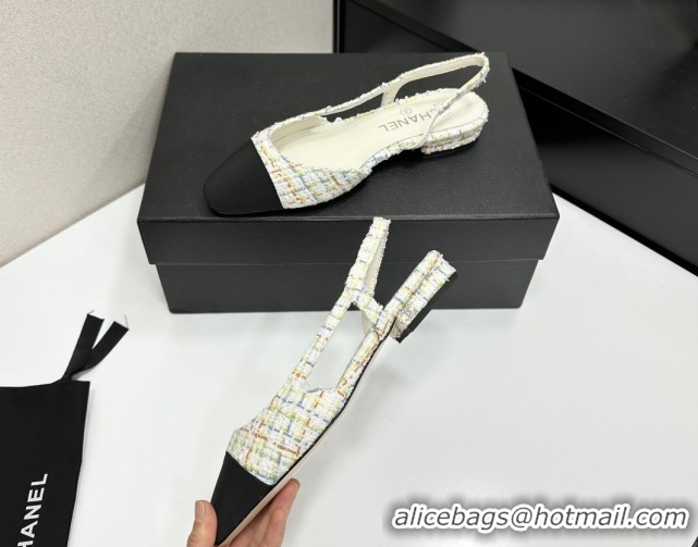 Luxury Chanel Tweed & Grosgrain Slingbacks Flat G31319 White/Multicolor 2026