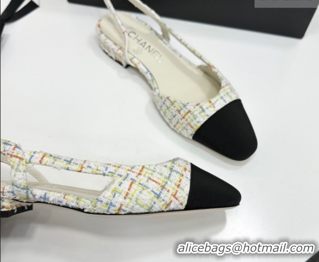 Luxury Chanel Tweed & Grosgrain Slingbacks Flat G31319 White/Multicolor 2026