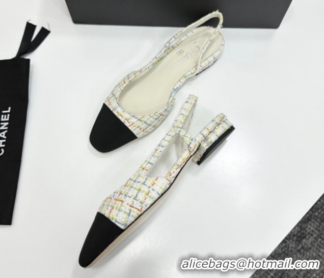 Luxury Chanel Tweed & Grosgrain Slingbacks Flat G31319 White/Multicolor 2026