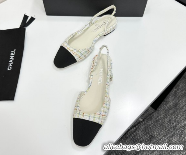 Luxury Chanel Tweed & Grosgrain Slingbacks Flat G31319 White/Multicolor 2026