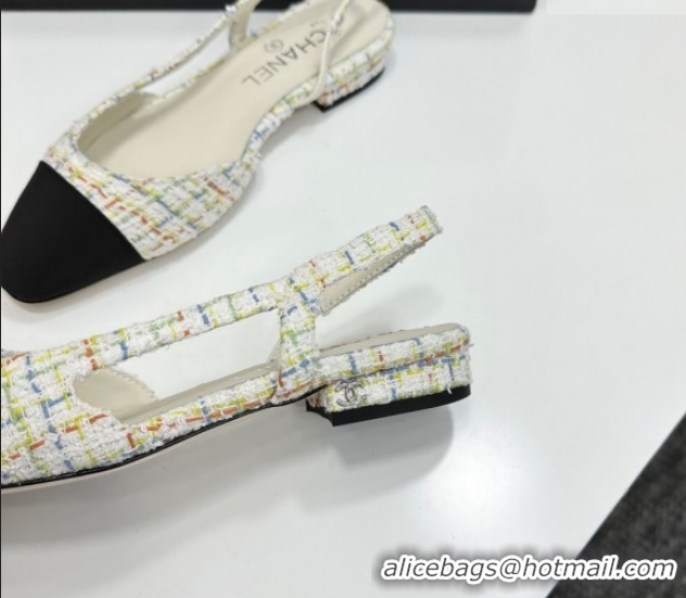 Luxury Chanel Tweed & Grosgrain Slingbacks Flat G31319 White/Multicolor 2026
