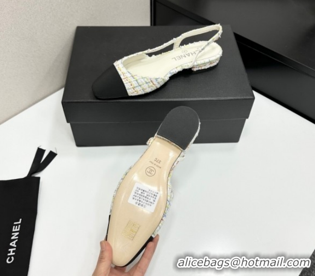 Luxury Chanel Tweed & Grosgrain Slingbacks Flat G31319 White/Multicolor 2026
