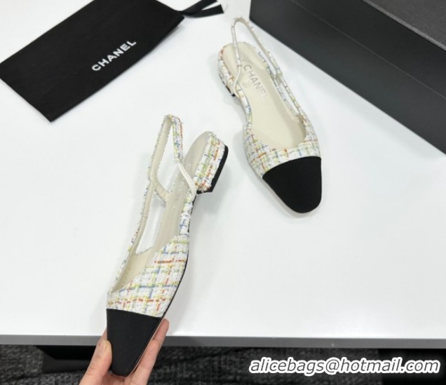 Luxury Chanel Tweed & Grosgrain Slingbacks Flat G31319 White/Multicolor 2026