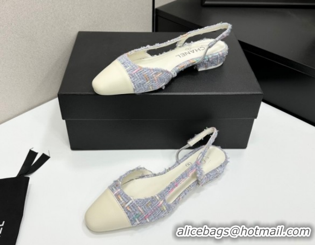 Low Cost Chanel Tweed & Grosgrain Slingbacks Flat G31319 Purple/White 2026
