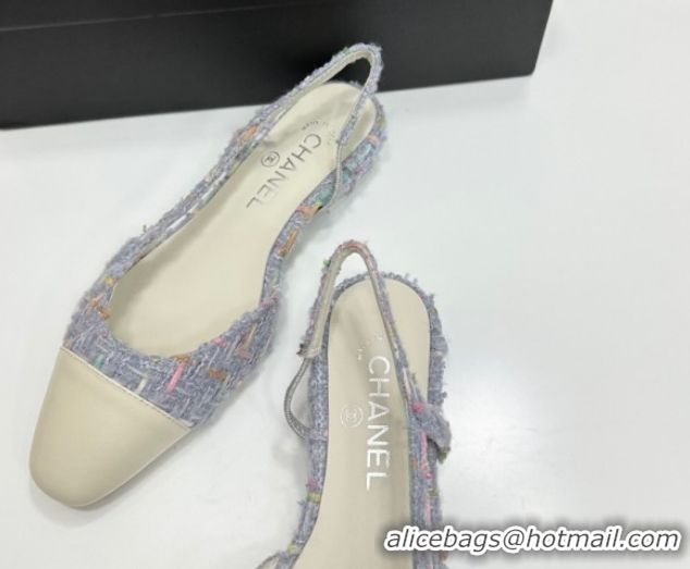 Low Cost Chanel Tweed & Grosgrain Slingbacks Flat G31319 Purple/White 2026