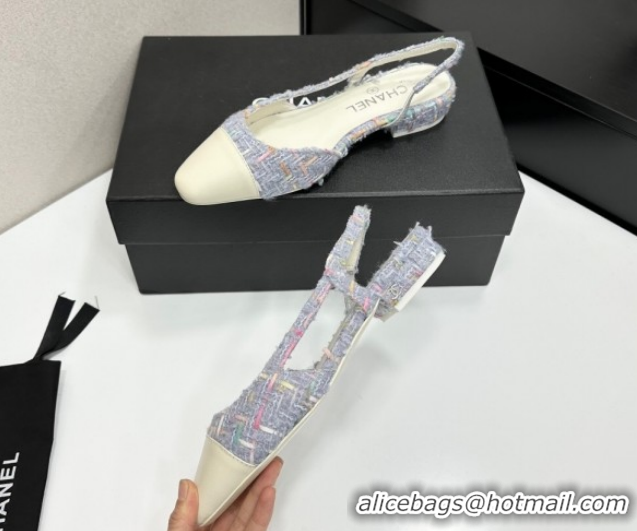 Low Cost Chanel Tweed & Grosgrain Slingbacks Flat G31319 Purple/White 2026