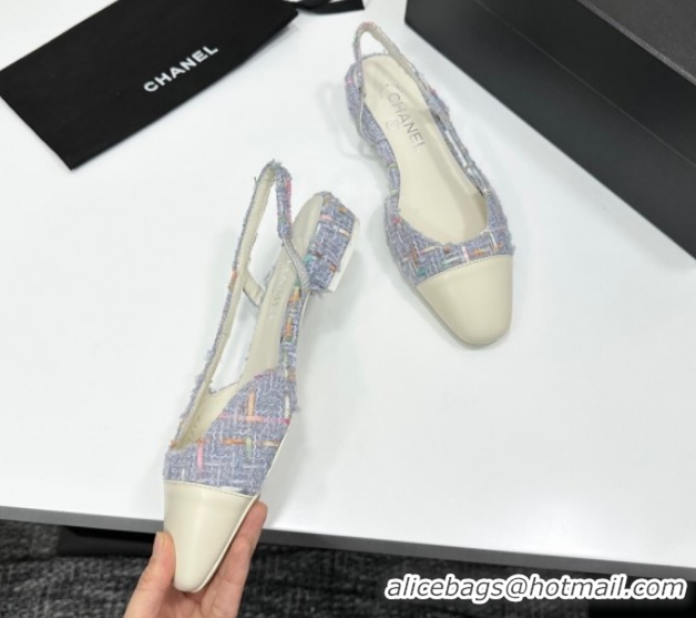 Low Cost Chanel Tweed & Grosgrain Slingbacks Flat G31319 Purple/White 2026