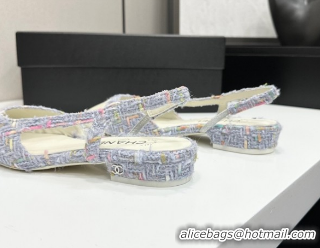 Low Cost Chanel Tweed & Grosgrain Slingbacks Flat G31319 Purple/White 2026