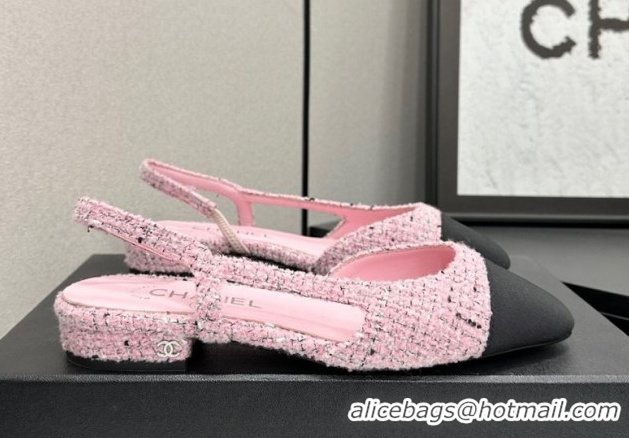 Expensive Chanel Tweed & Grosgrain Slingbacks Flat G31319 Light Pink/Black 2026
