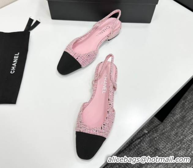 Expensive Chanel Tweed & Grosgrain Slingbacks Flat G31319 Light Pink/Black 2026