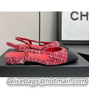 Classic Hot Chanel Tweed & Grosgrain Slingbacks Flat G31319 Red/Black 2026
