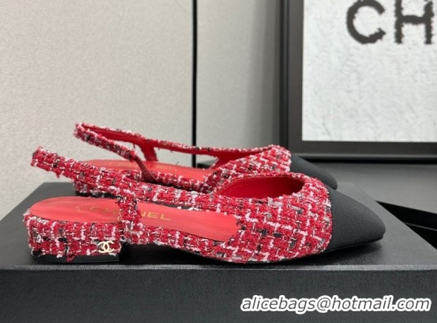 Classic Hot Chanel Tweed & Grosgrain Slingbacks Flat G31319 Red/Black 2026