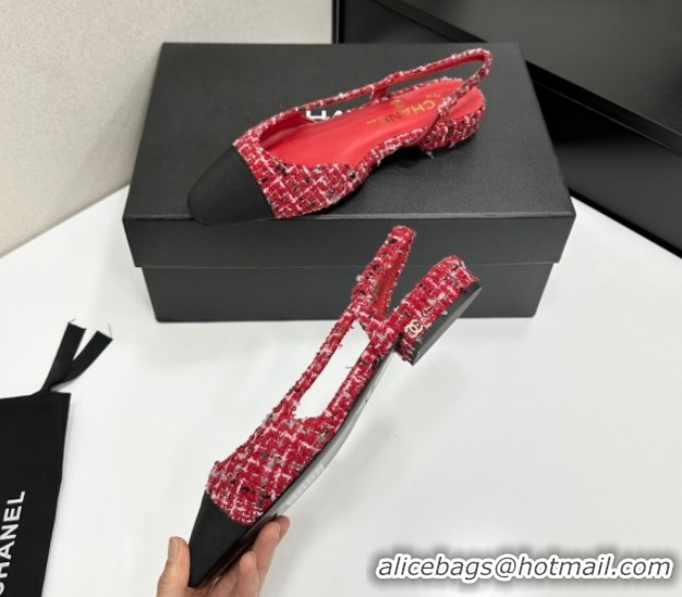 Classic Hot Chanel Tweed & Grosgrain Slingbacks Flat G31319 Red/Black 2026