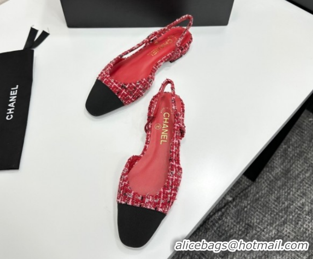 Classic Hot Chanel Tweed & Grosgrain Slingbacks Flat G31319 Red/Black 2026