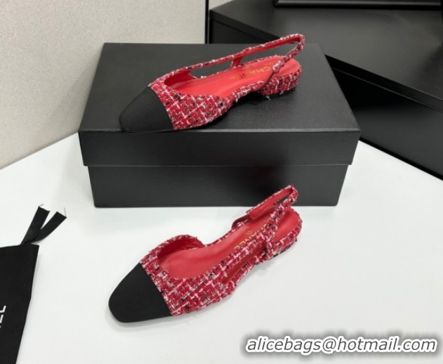Classic Hot Chanel Tweed & Grosgrain Slingbacks Flat G31319 Red/Black 2026
