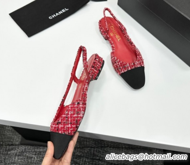 Classic Hot Chanel Tweed & Grosgrain Slingbacks Flat G31319 Red/Black 2026