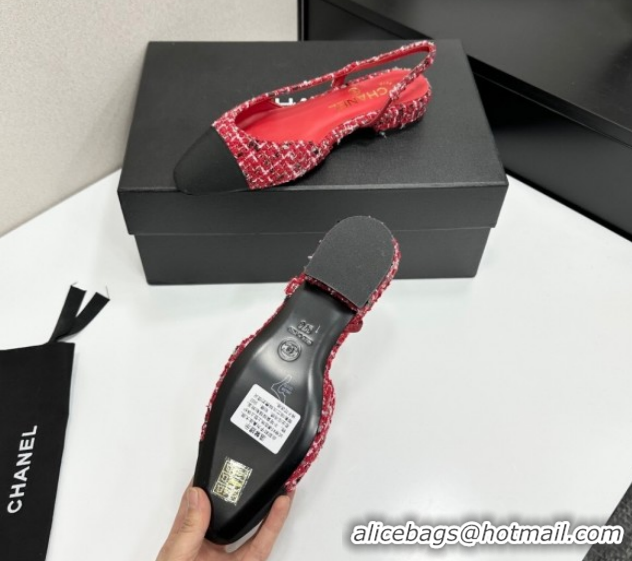 Classic Hot Chanel Tweed & Grosgrain Slingbacks Flat G31319 Red/Black 2026